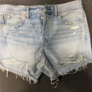 Distressed Light Blue Denim Shorts